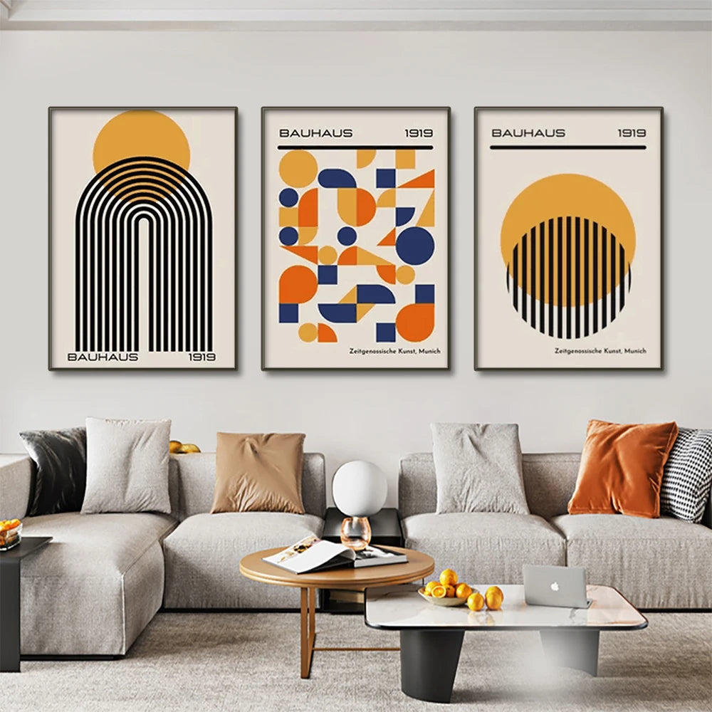 Mid-Century Abstract Geometric Canvas Wall Art Print