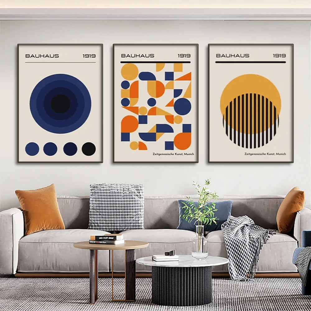 Mid-Century Abstract Geometric Canvas Wall Art Print